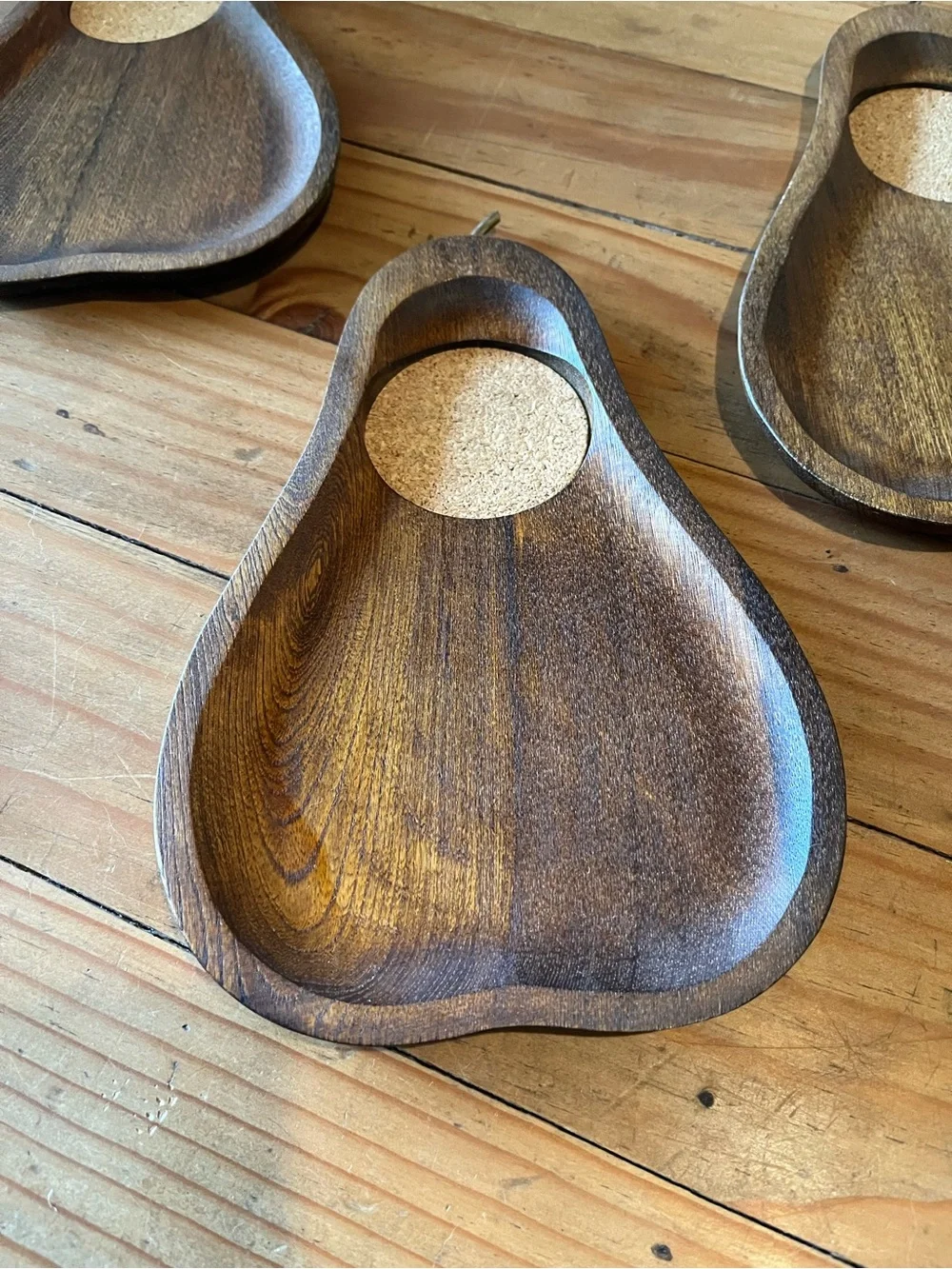 Vintage MCM Wood Pear Shaped Coaster Snack Tray Set of 4